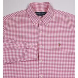 Ralph Lauren Men's Custom Fit Pink White Gingham Check Dress Shirt Large
